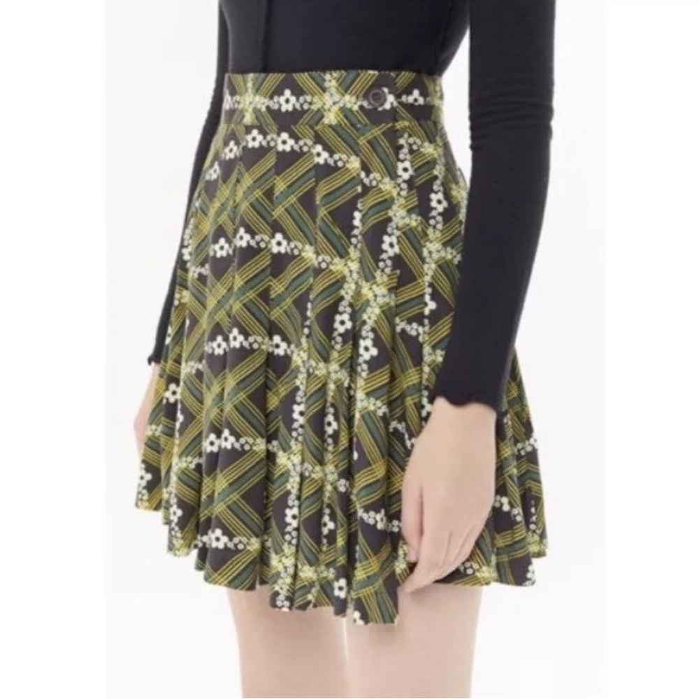 Urban Outfitters Plaid Floral Emerson Print Pleated Wrap Mini Skirt Size Large - Picture 2 of 11